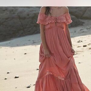 Free People Orange Beach Bliss Maxi Boho Off-Shoulder Dress